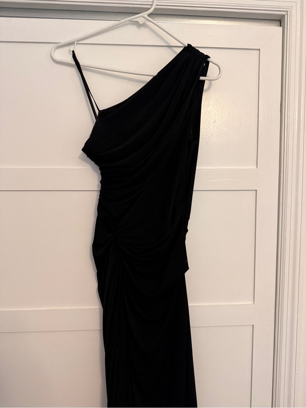 Boston Proper Black One-Shoulder Draped Evening Gown